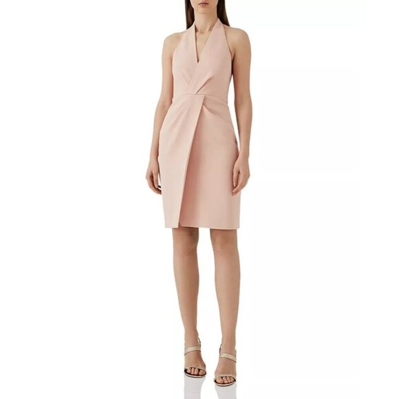 Reiss Yuma Apricot  Twist-Front Halter Mini Dress Women size 6 - Picture 1 of 9